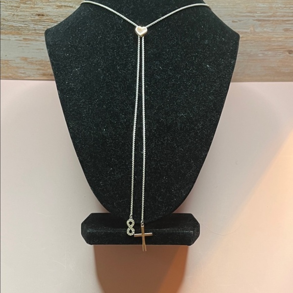 Silver Necklace with Gold Heart, Cross & Infinity Pendant Slide Necklace